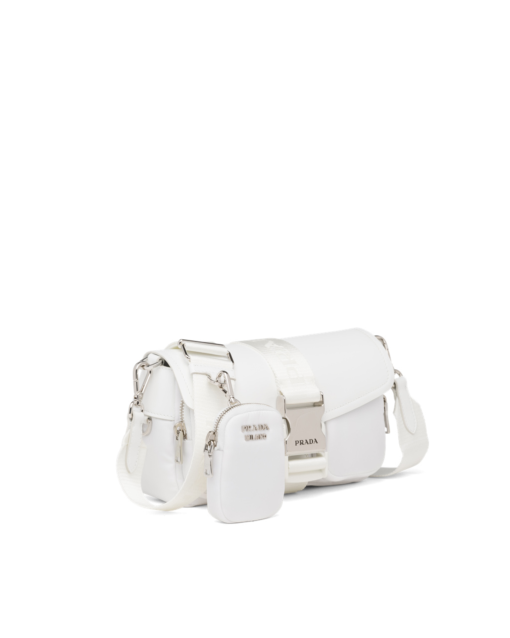 Prada Prada Pocket Nylon And Brushed Leather Bag White | 7345NHMSV