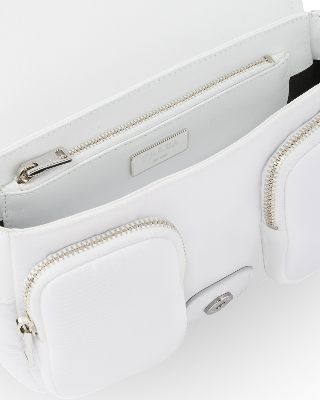 Prada Prada Pocket Nylon And Brushed Leather Bag White | 7345NHMSV