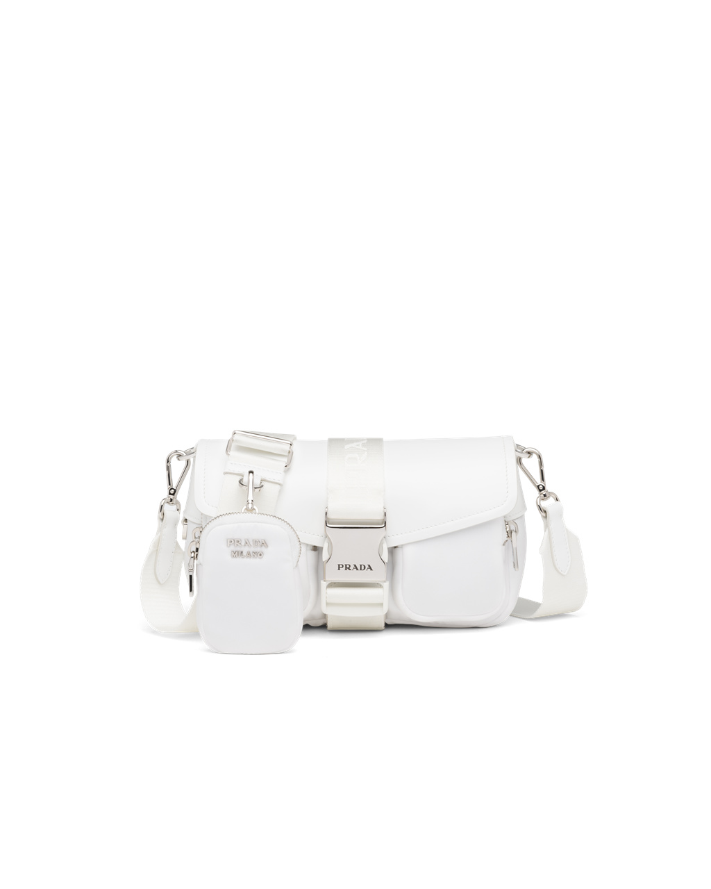 Prada Prada Pocket Nylon And Brushed Leather Bag White | 7345NHMSV