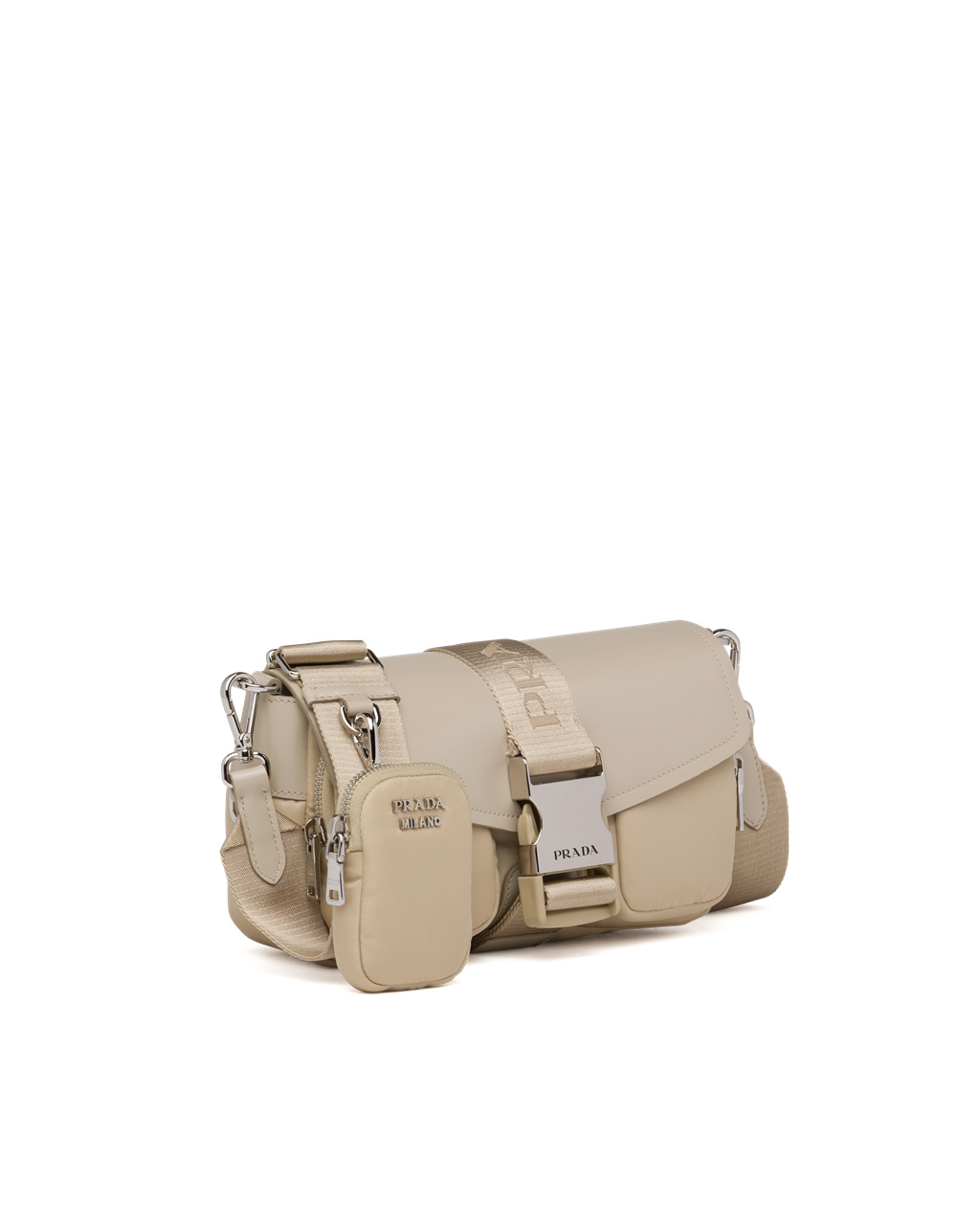 Prada Prada Pocket Nylon And Brushed Leather Bag Desert Beige | 7946QCYNB