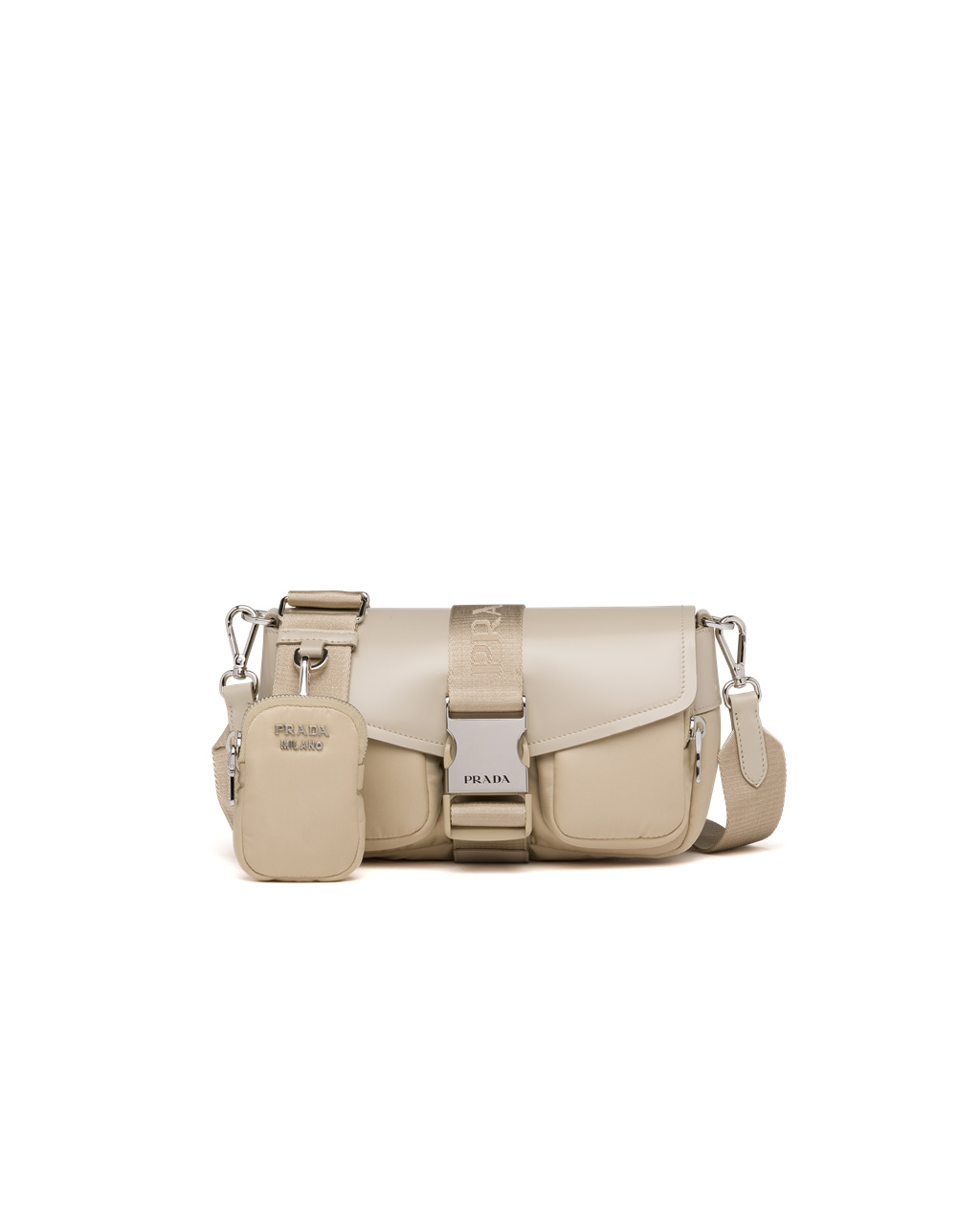 Prada Prada Pocket Nylon And Brushed Leather Bag Desert Beige | 7946QCYNB