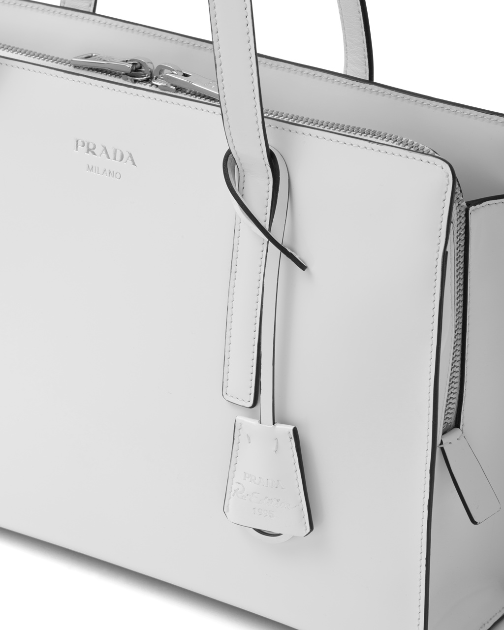 Prada Prada Re-edition 1995 Brushed-leather Medium Handbag White N | 8264QEKXT