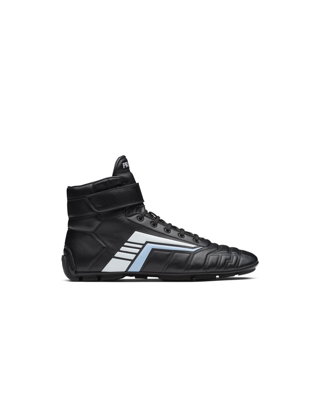 Prada Prada Rev Leather High-top Sneakers Black / Light Blue | 9732AXHLP