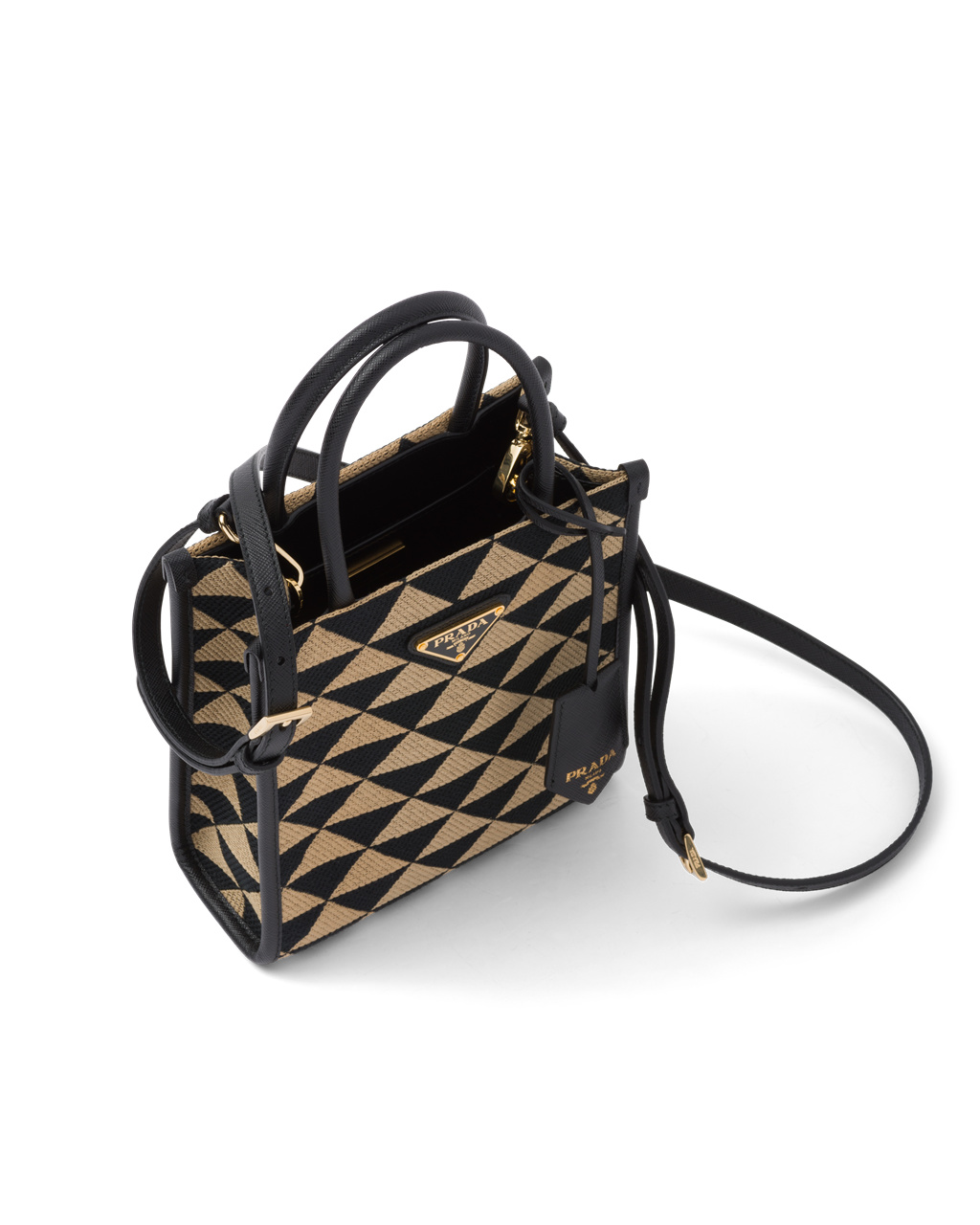 Prada Prada Symbole Jacquard Fabric Micro Bag Black / Beige | 1063UTJBL