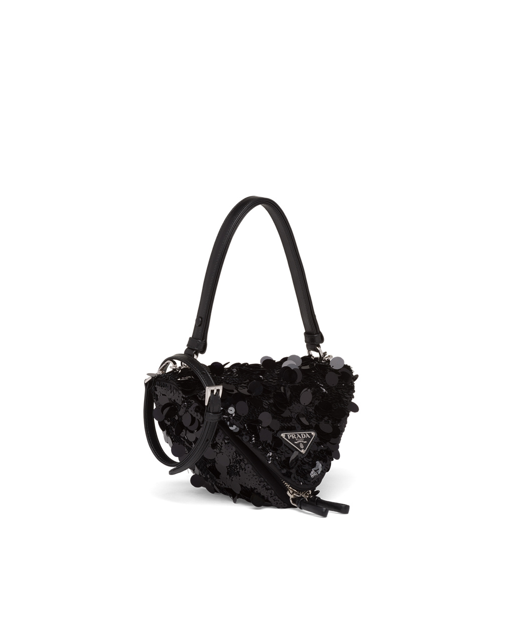 Prada Prada Triangle Sequin And Leather Handbag Black | 5386NAUWG