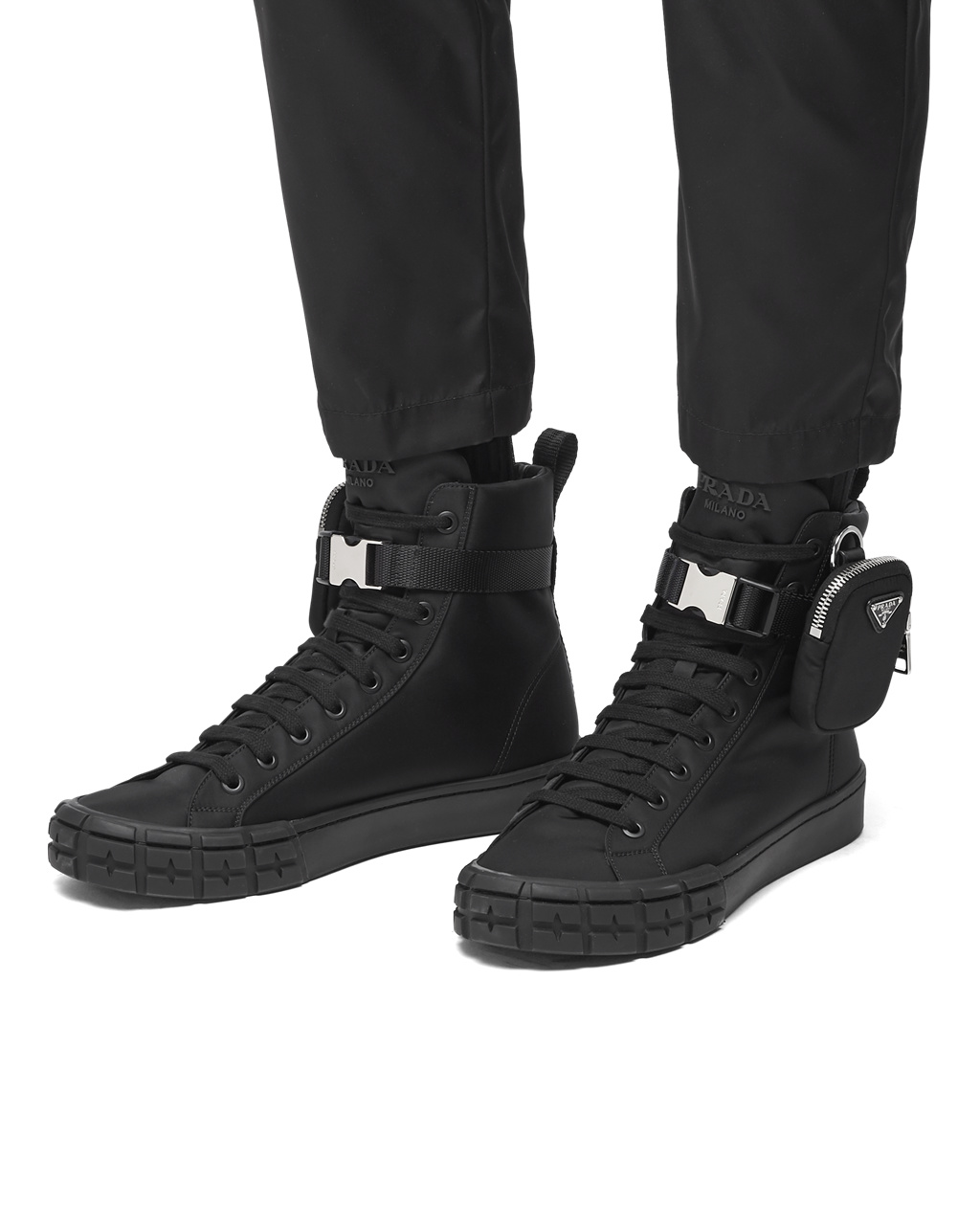 Prada Prada Wheel Cassetta High-top Sneakers Black | 2395TXBYL