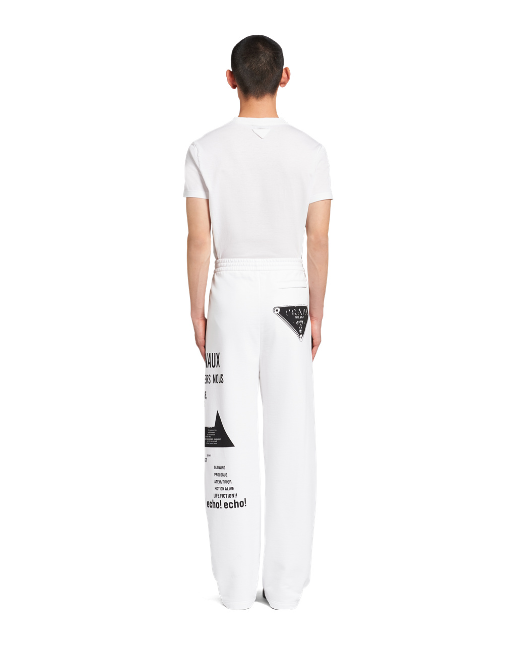 Prada Printed Cotton Fleece Pants White / Black | 3781YTQSD