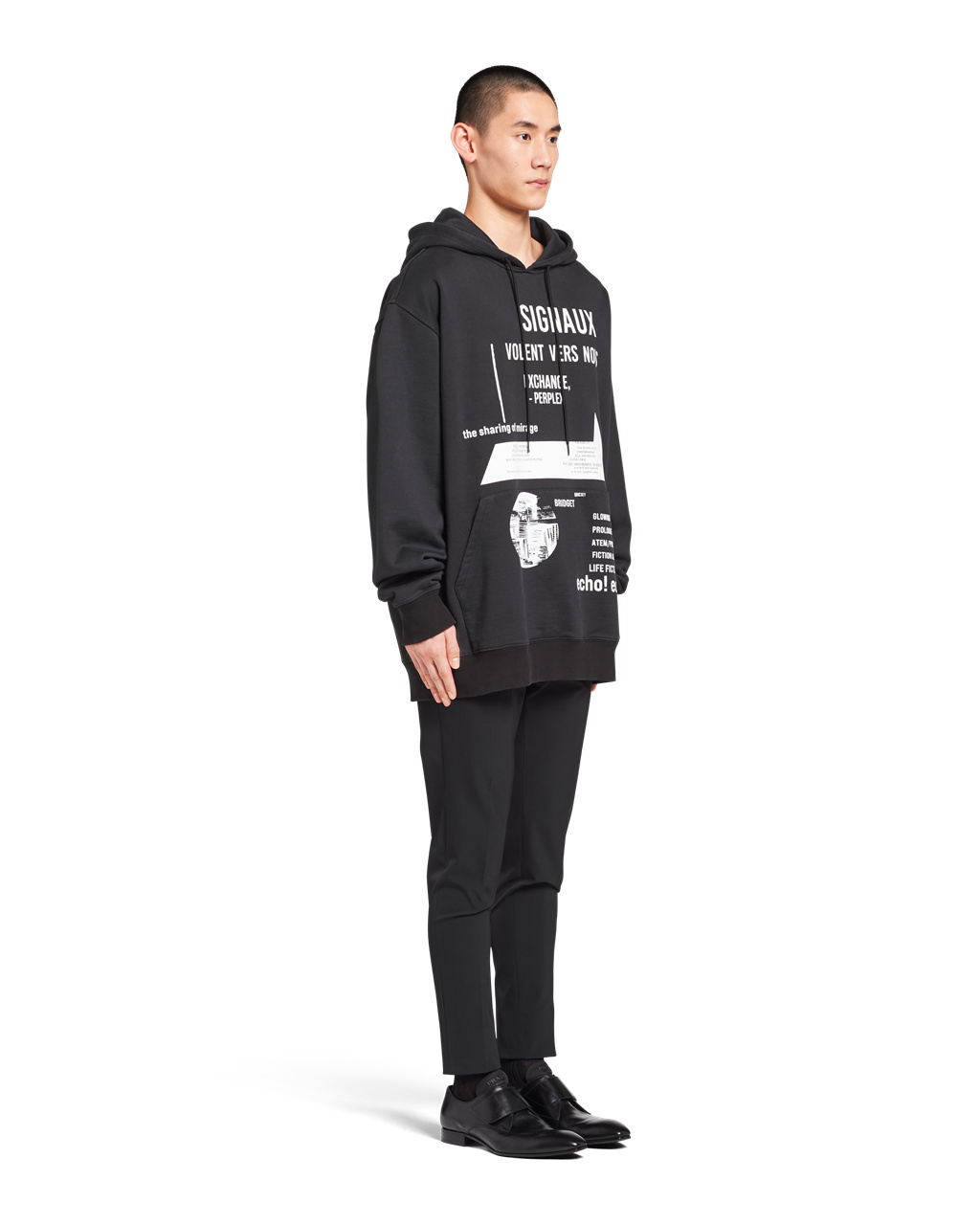 Prada Printed Cotton Fleece Sweatshirt Black / White | 2639FVPDM