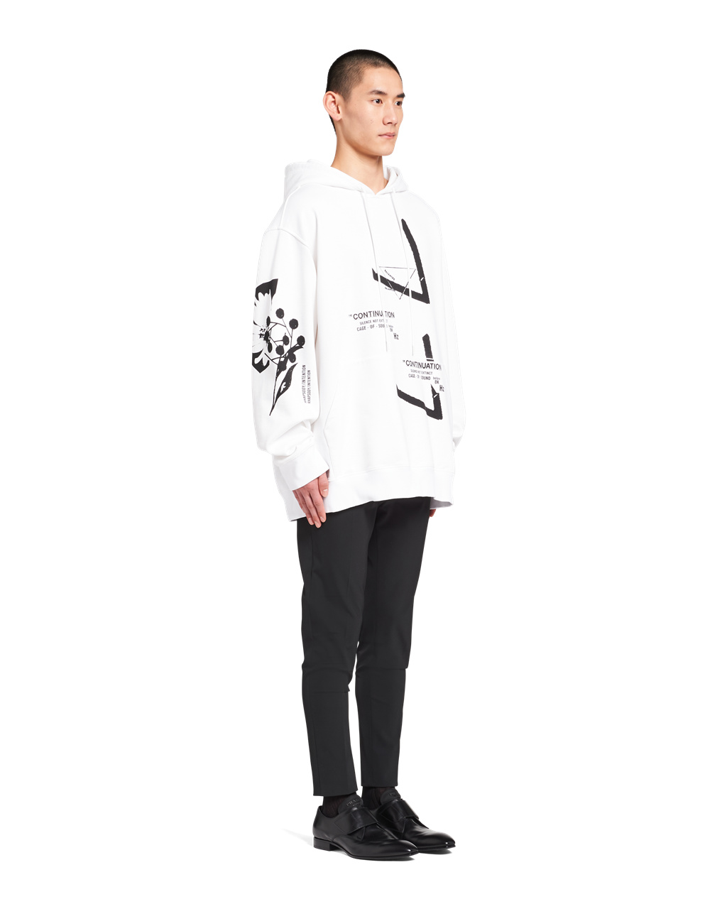 Prada Printed Cotton Fleece Sweatshirt White / Black | 4082ZBAMP