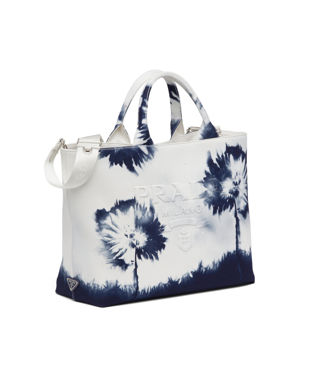 Prada Printed Drill Tote Bag White / Navy Blue | 5841ANRMP