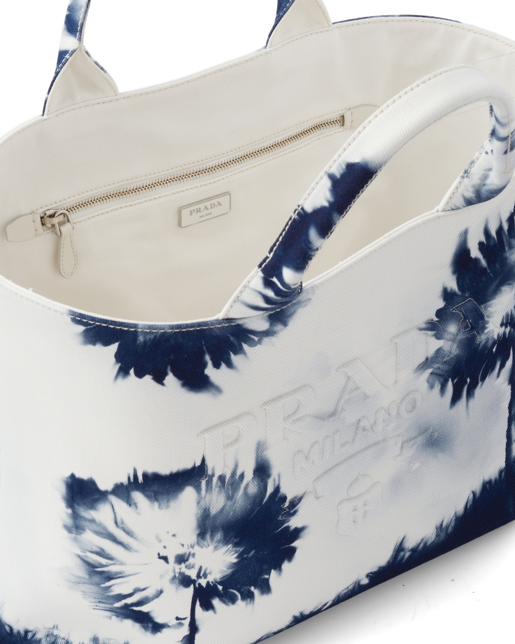 Prada Printed Drill Tote Bag White / Navy Blue | 5841ANRMP