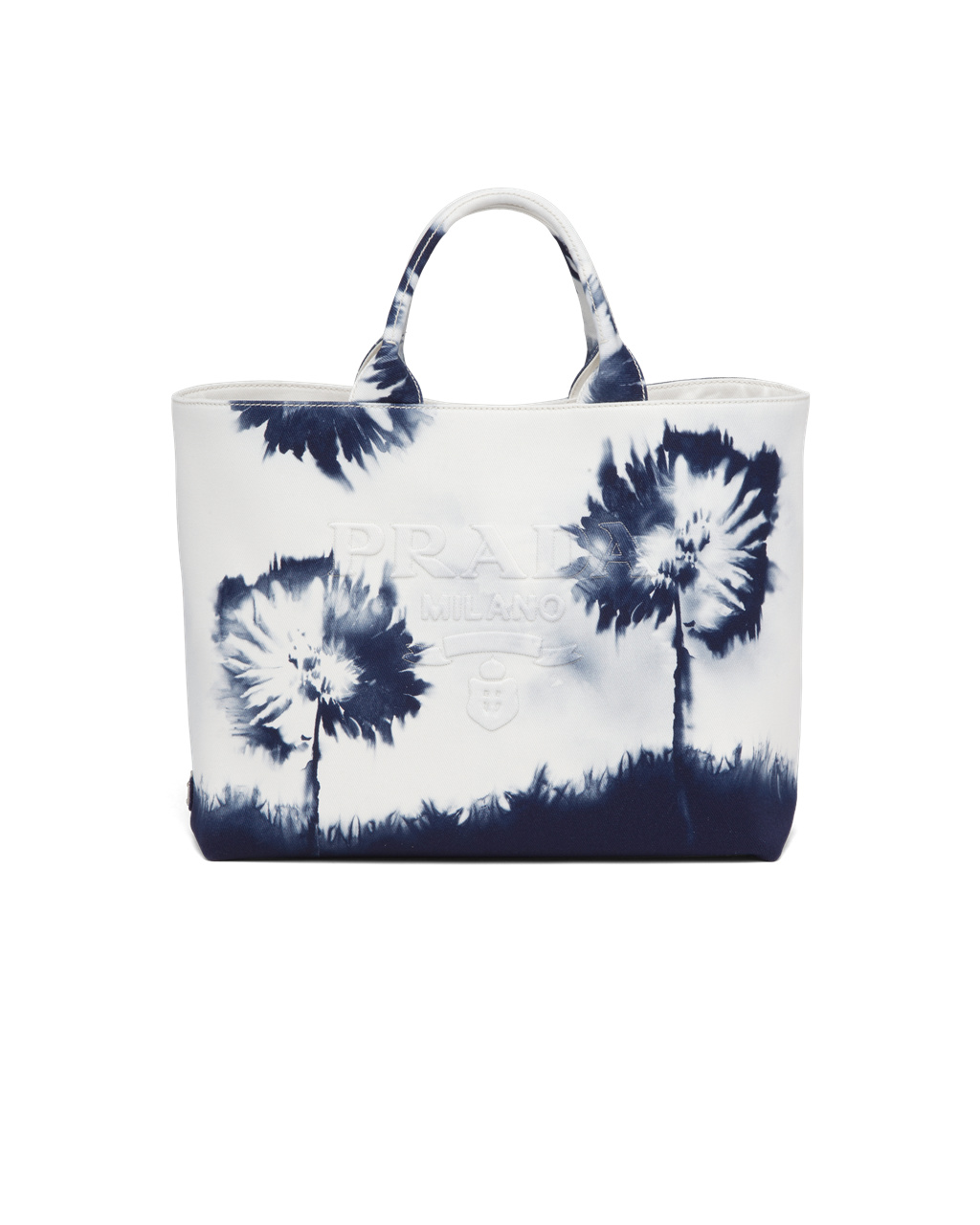 Prada Printed Drill Tote Bag White / Navy Blue | 5841ANRMP