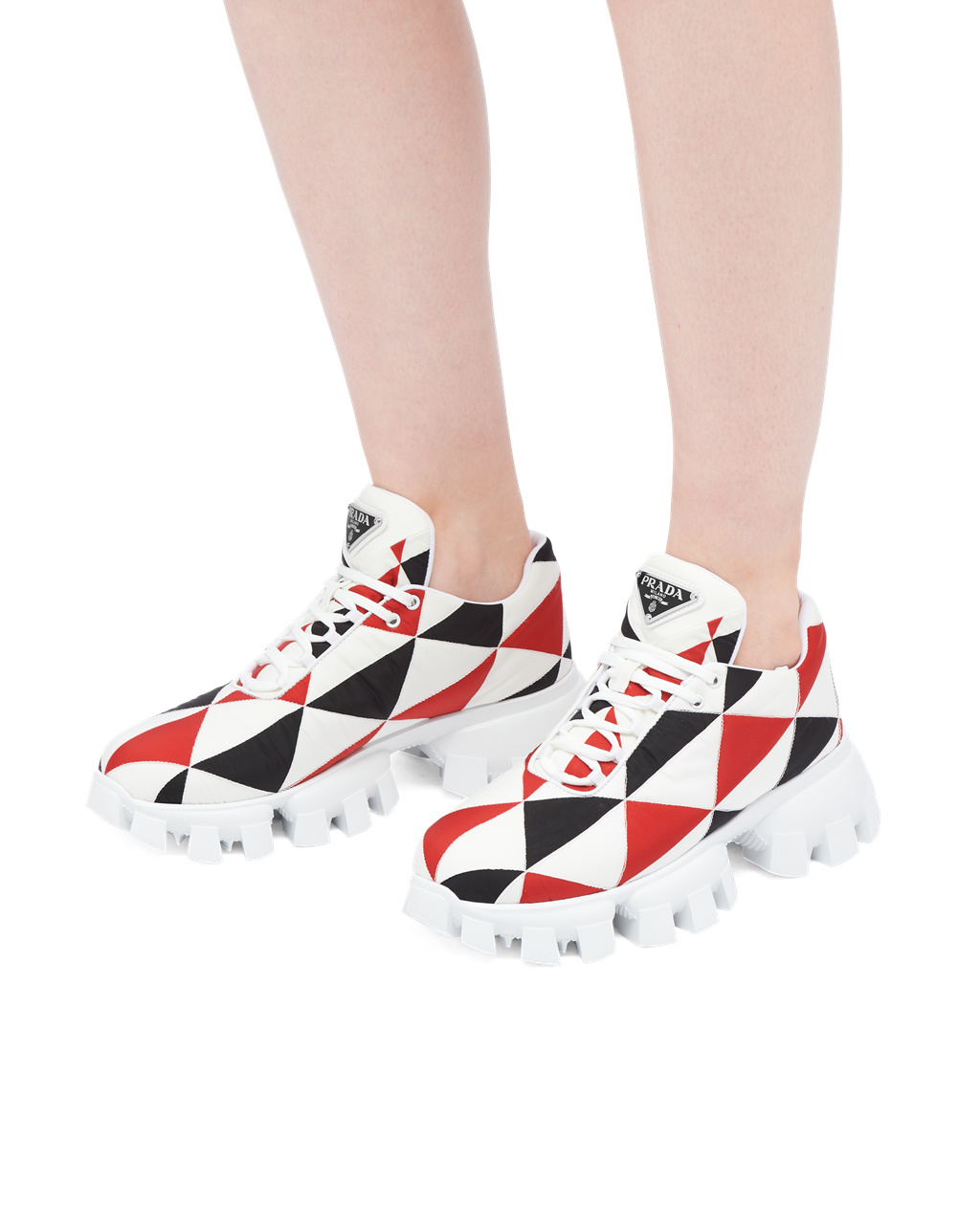 Prada Printed Nylon Sneakers Black / Red / White | 5296VSWXU