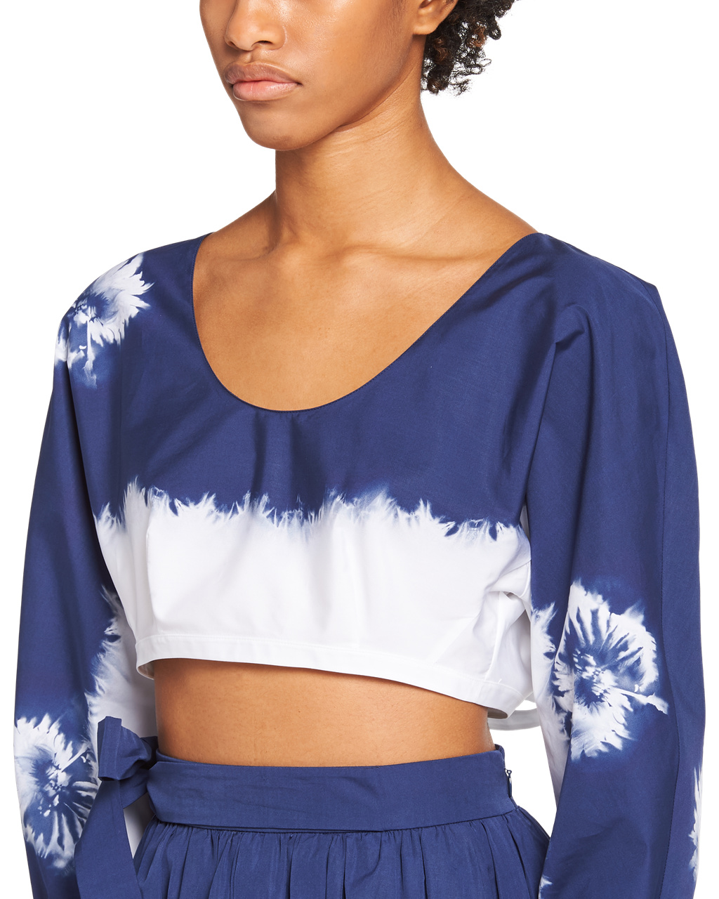 Prada Printed Poplin Crop Top Navy | 3078EKFCD