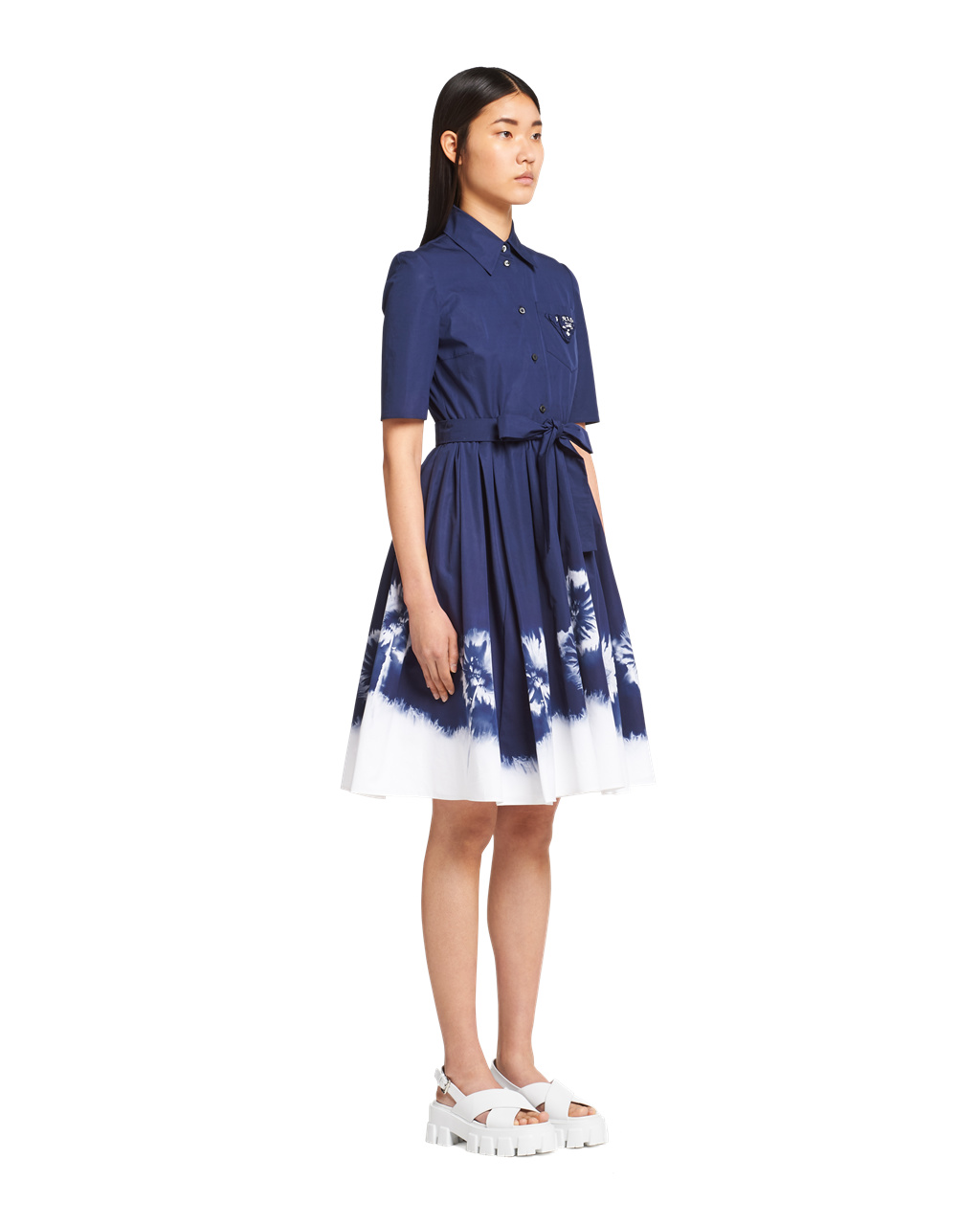 Prada Printed Poplin Dress Navy | 1258TZCAM