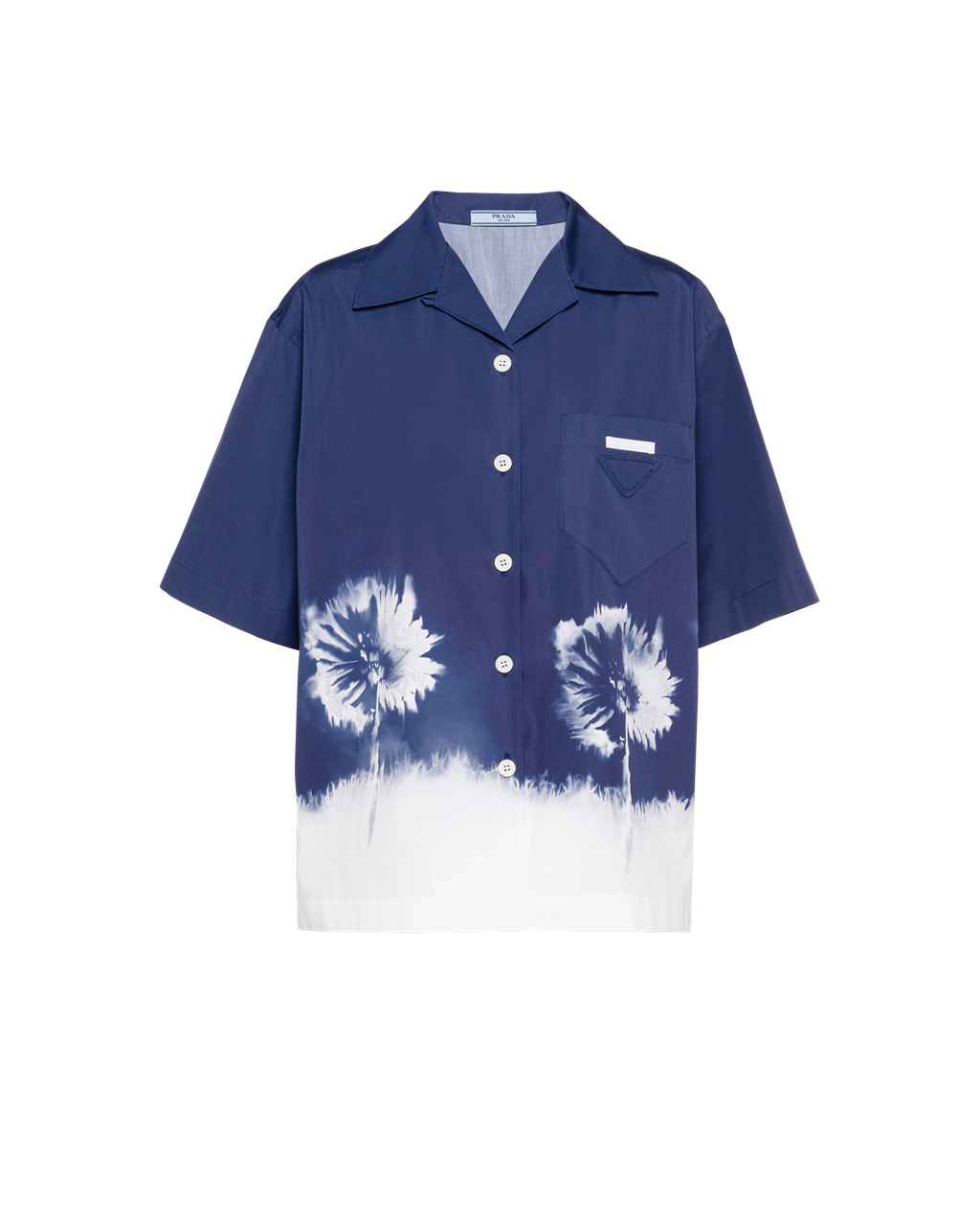 Prada Printed Poplin Shirt Navy | 7352RZCEA