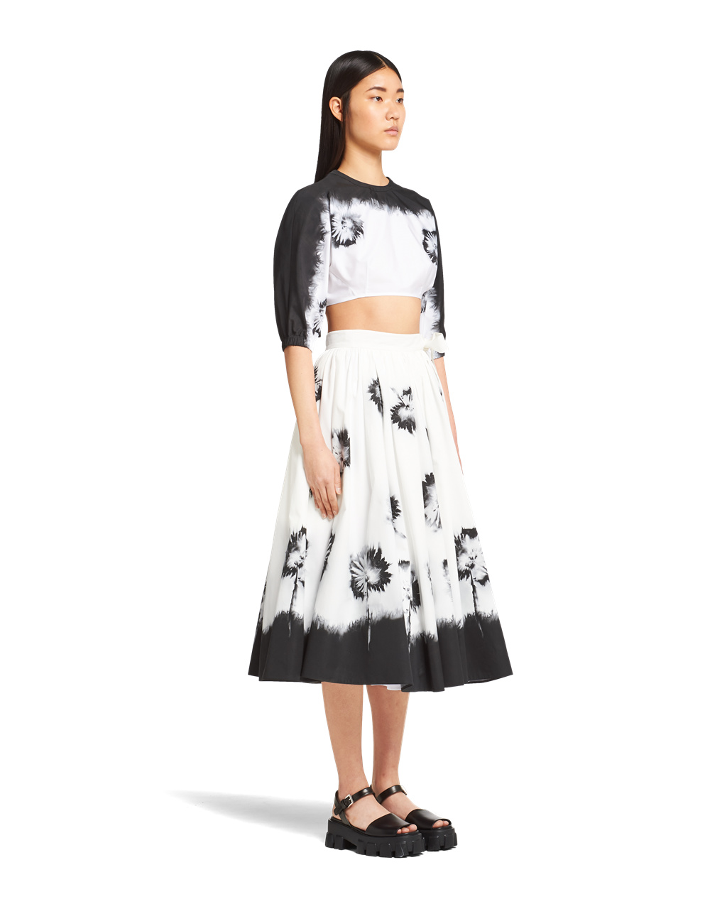 Prada Printed Poplin Skirt White / Black | 9576TIMHY