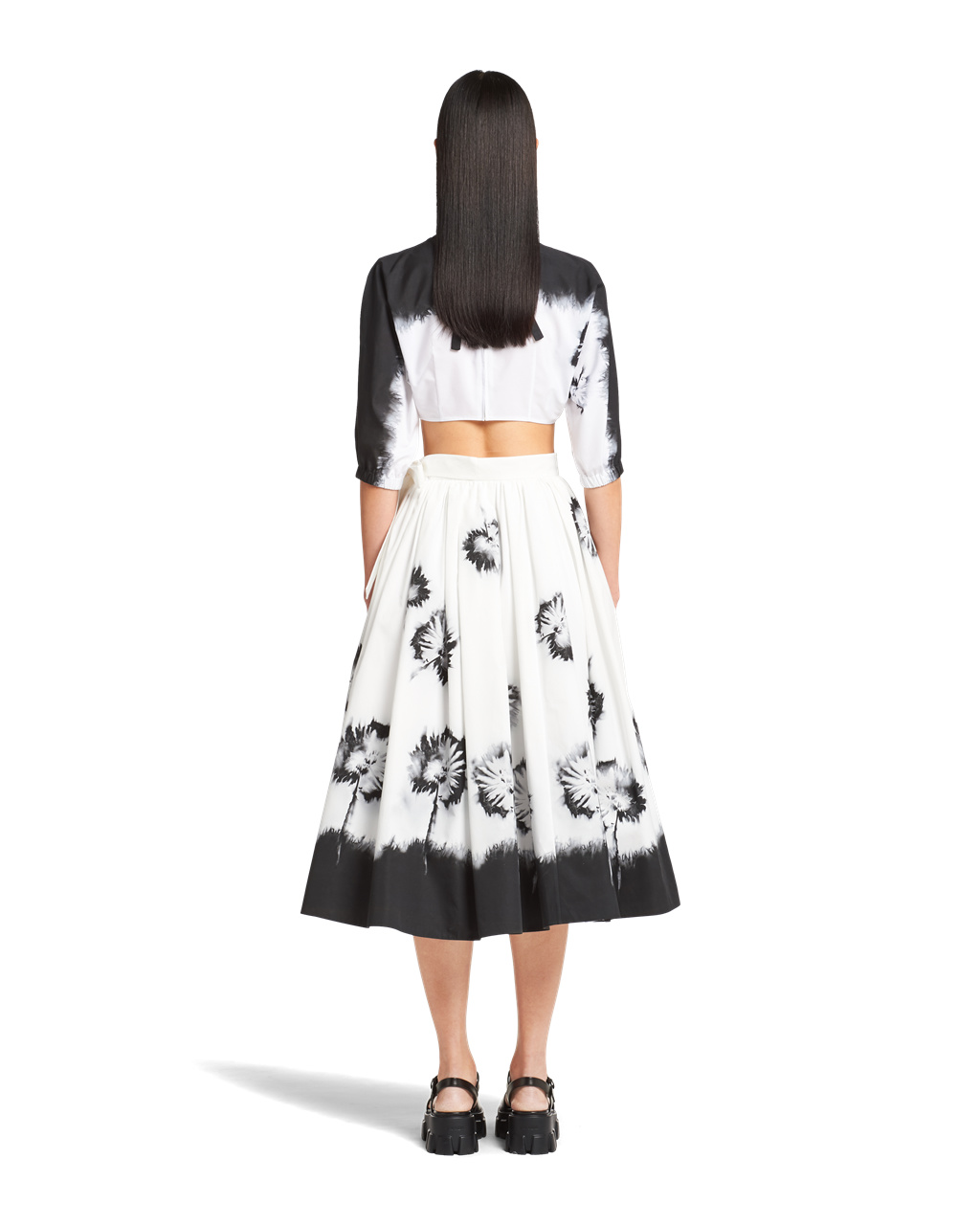 Prada Printed Poplin Skirt White / Black | 9576TIMHY