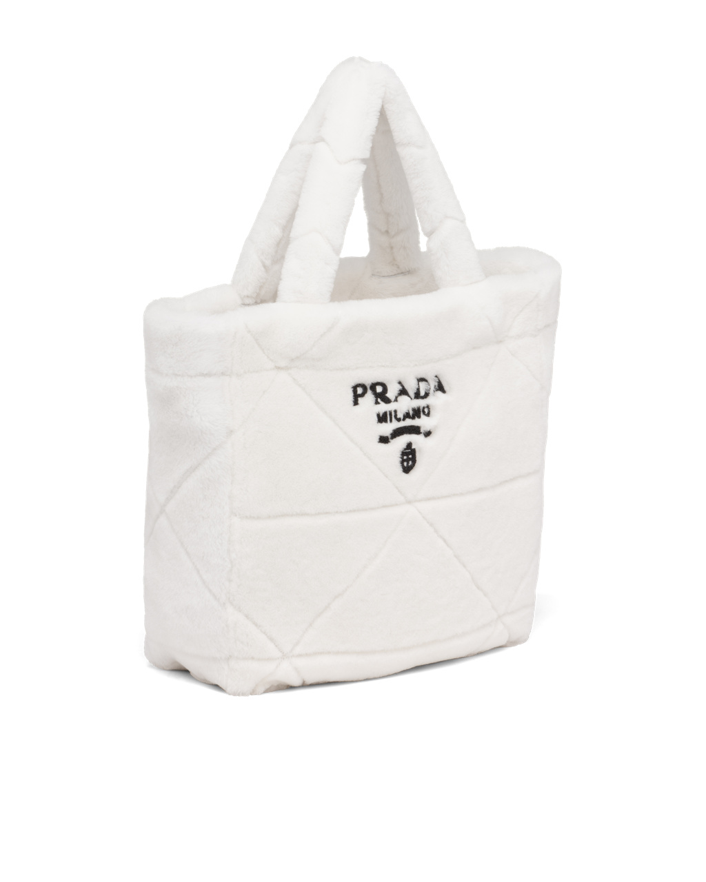 Prada Quilted Shearling Tote Bag White / Black | 5493SZVCU