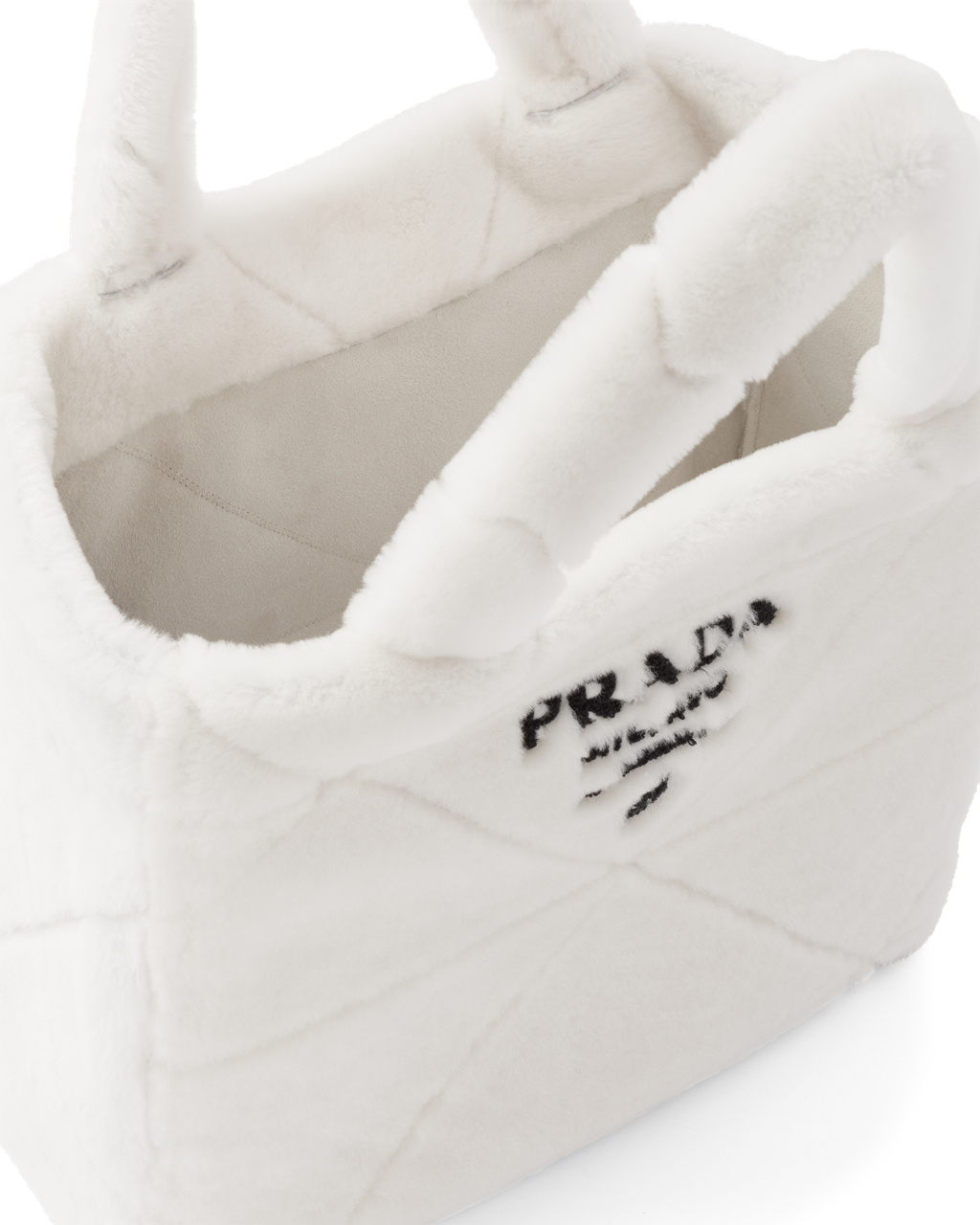 Prada Quilted Shearling Tote Bag White / Black | 5493SZVCU