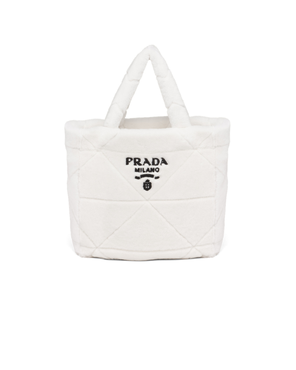 Prada Quilted Shearling Tote Bag White / Black | 5493SZVCU