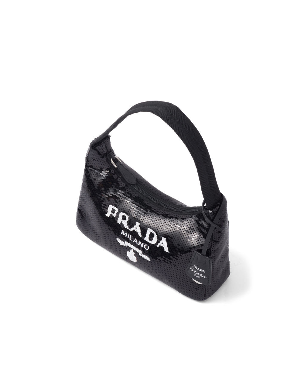 Prada Re-edition 2000 Sequined Re-nylon Mini-bag Black / White | 8194DSURN