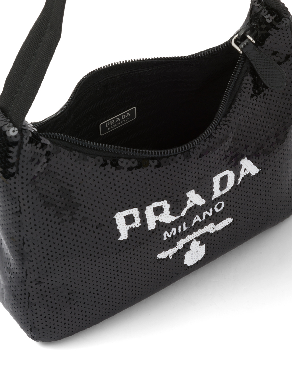 Prada Re-edition 2000 Sequined Re-nylon Mini-bag Black / White | 8194DSURN