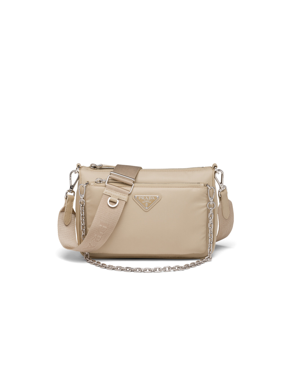 Prada Re-nylon And Saffiano Leather Shoulder Bag Desert Beige | 1248YPADG