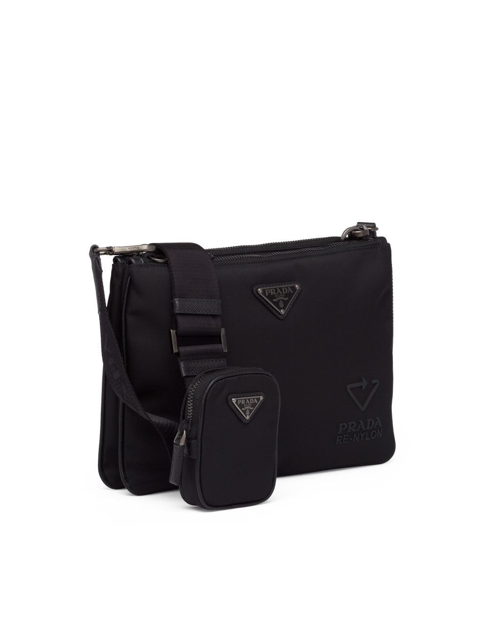 Prada Re-nylon And Saffiano Leather Shoulder Bag Black | 3740WOJXK