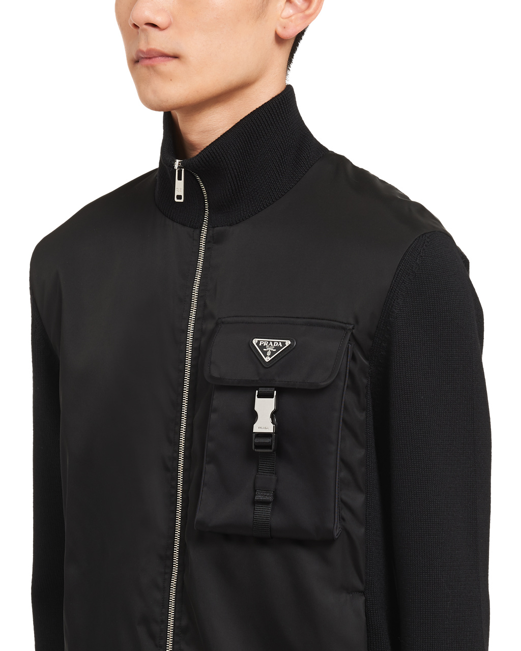 Prada Re-nylon Gabardine And Wool Cardigan Black | 3954APRMY