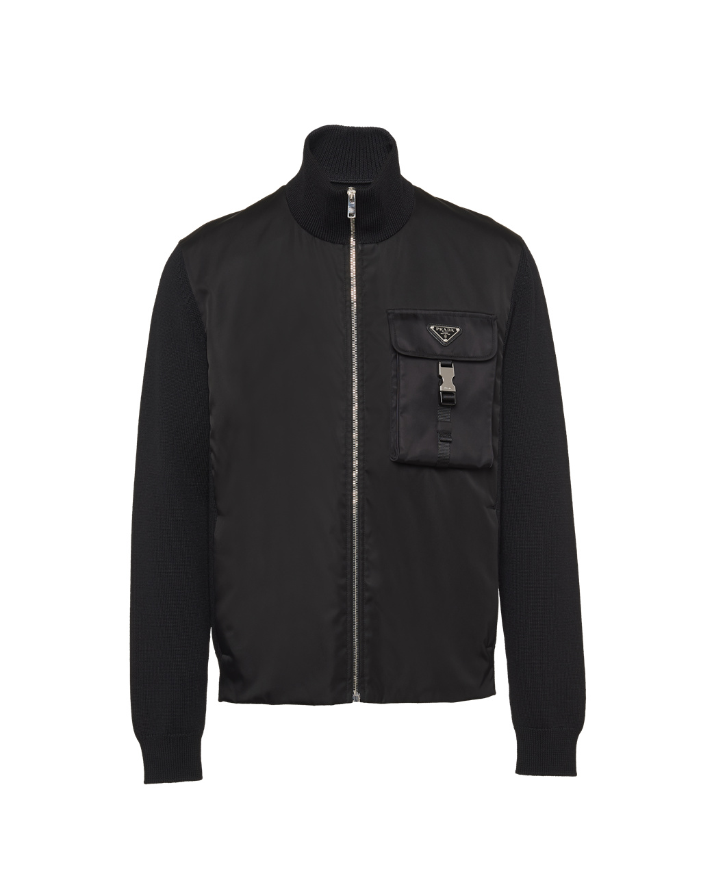 Prada Re-nylon Gabardine And Wool Cardigan Black | 3954APRMY