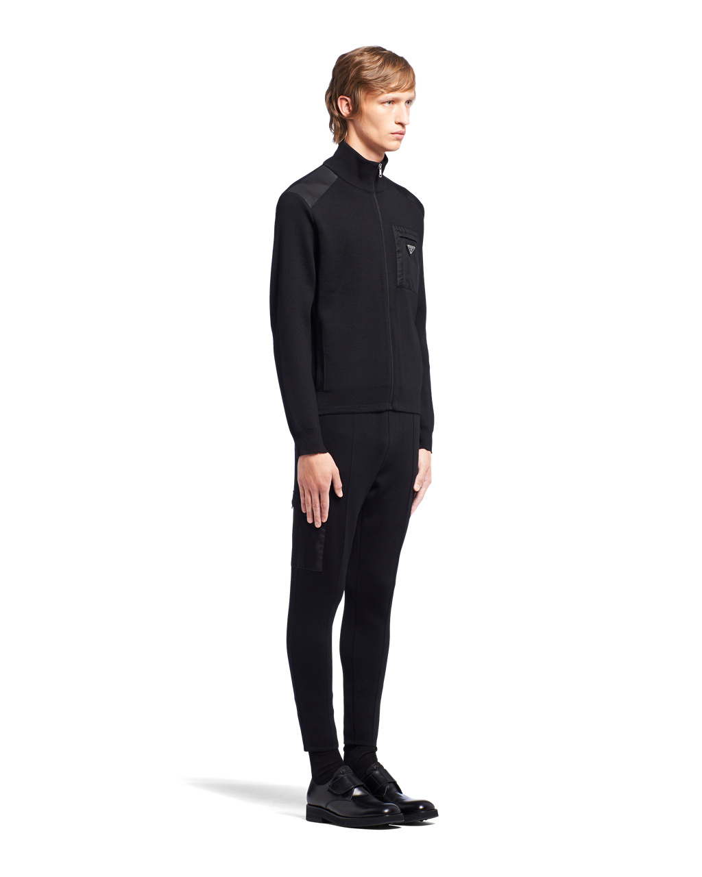 Prada Re-nylon Gabardine And Wool Knit Cardigan Black | 1758IBWRU