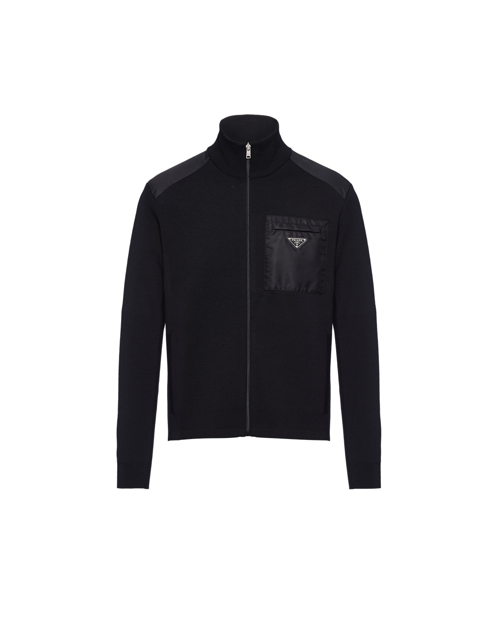 Prada Re-nylon Gabardine And Wool Knit Cardigan Black | 1758IBWRU