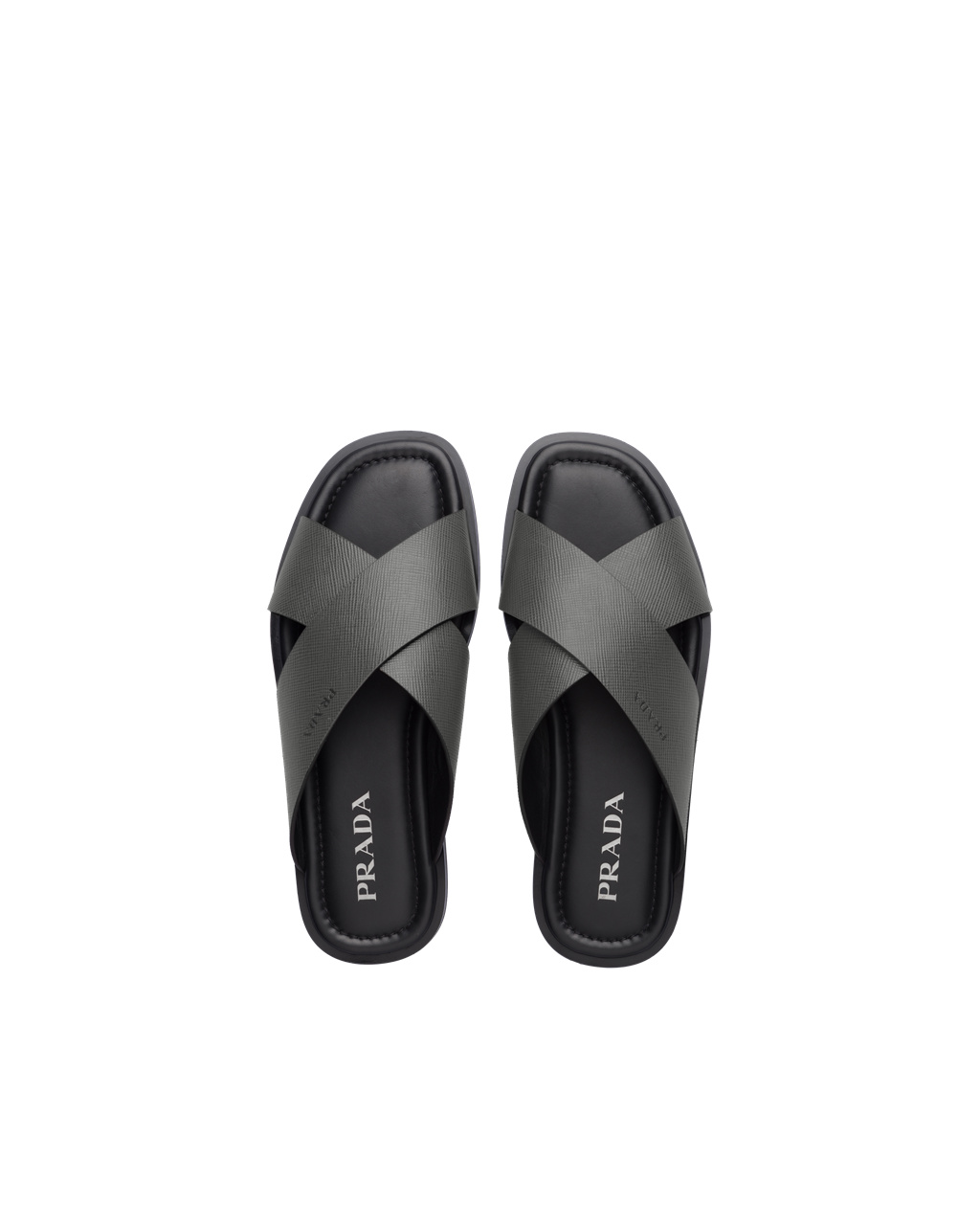 Prada Saffiano Cuir Leather Sandals Marble Gray | 2973GMKPD