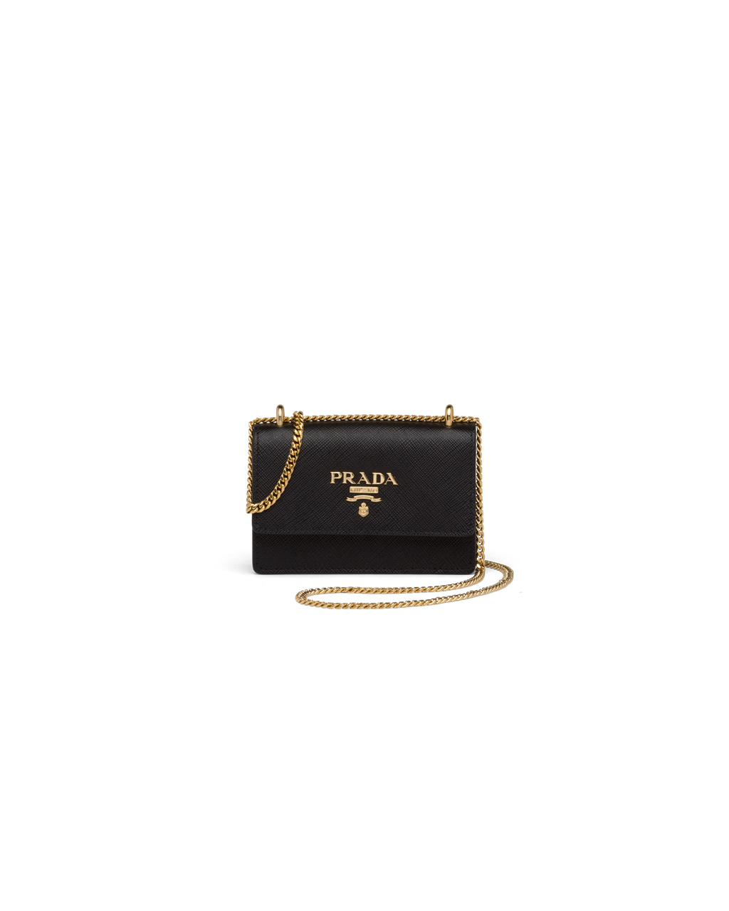 Prada Saffiano Leather Card Holder With Shoulder Strap Black | 8706POLHD