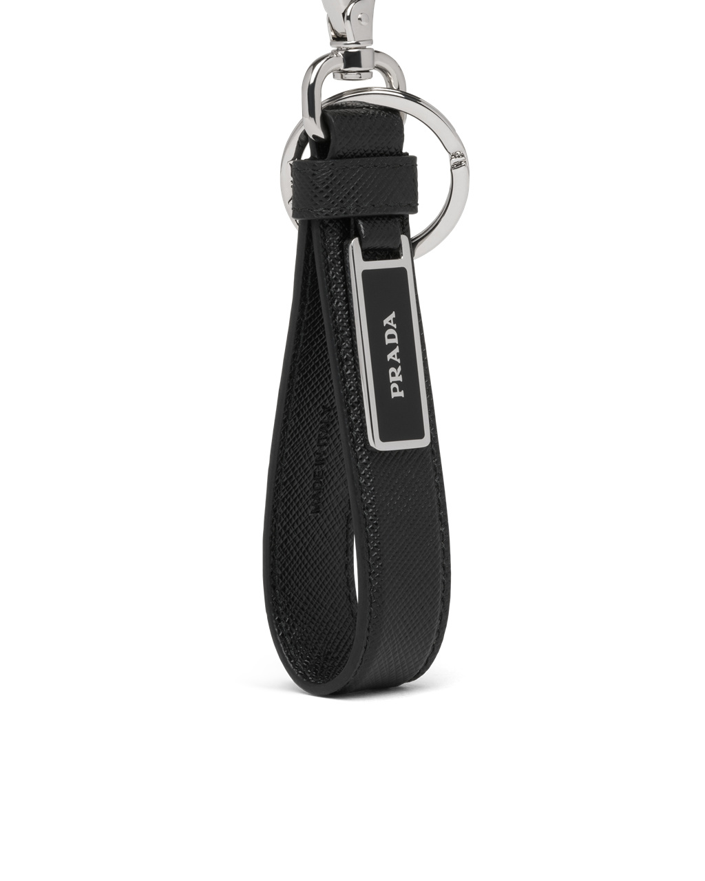 Prada Saffiano Leather Keychain Black | 2605SGIJH