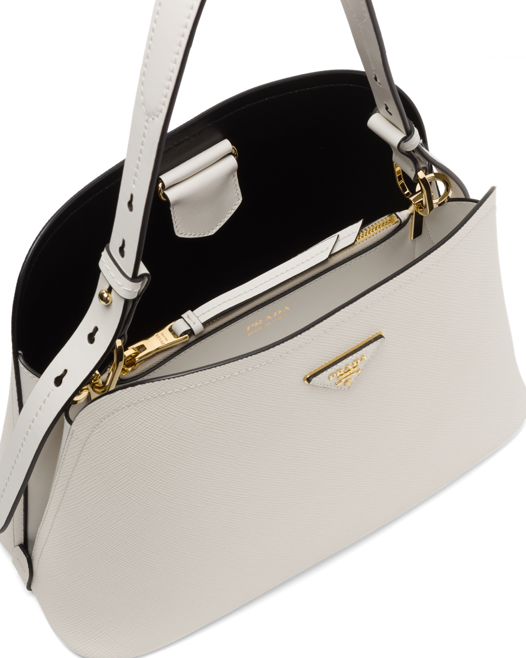 Prada Saffiano Leather Prada Matinée Bag White / Black | 3194BCEZU