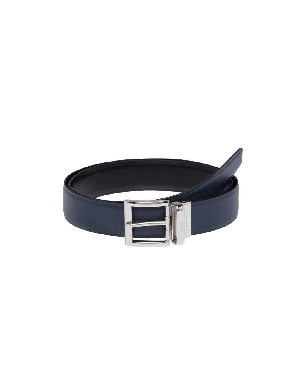 Prada Saffiano Leather Reversible Belt Black / Baltic Blue | 4103MQUFN