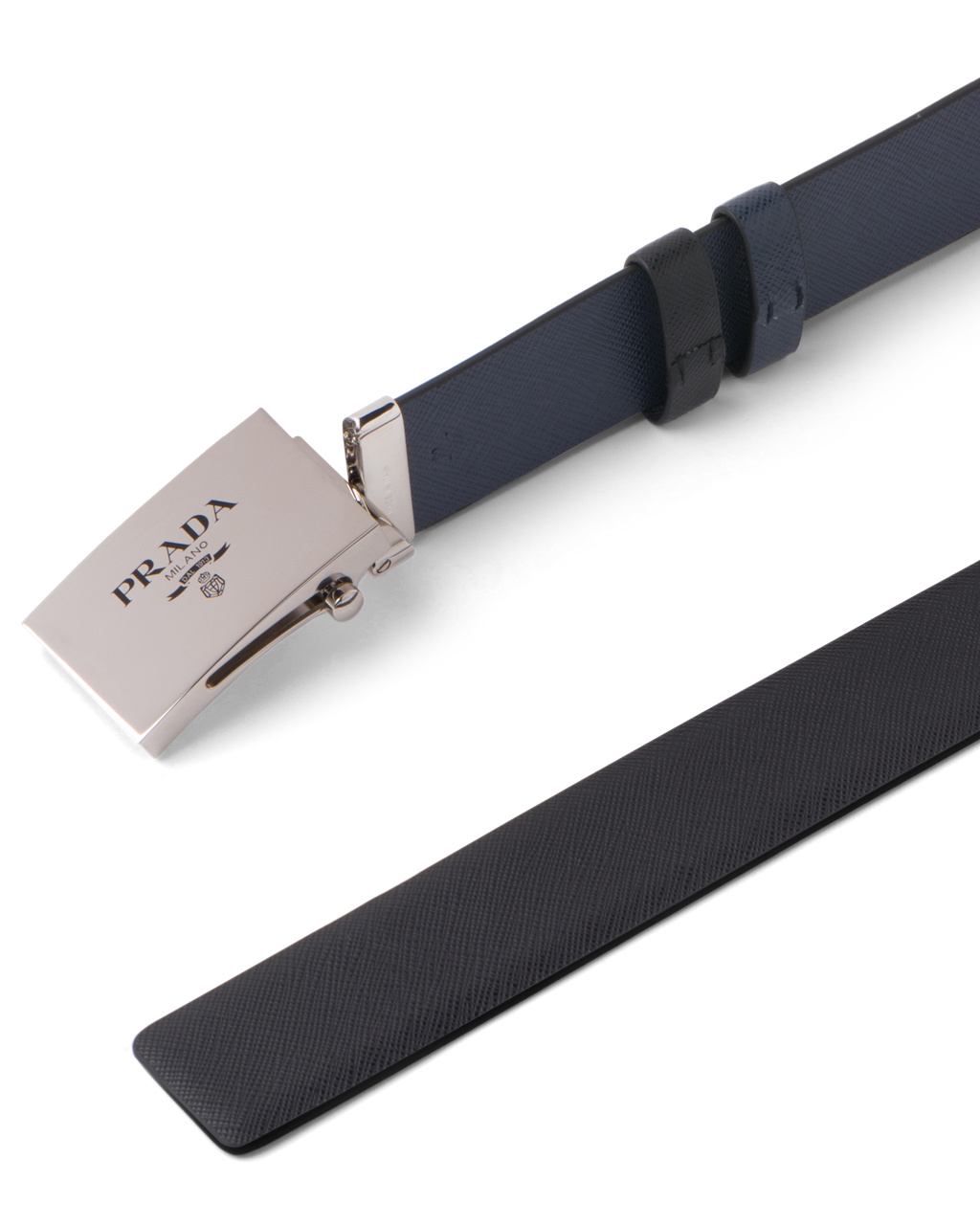 Prada Saffiano Leather Reversible Belt Black / Baltic Blue | 7642MCLIN