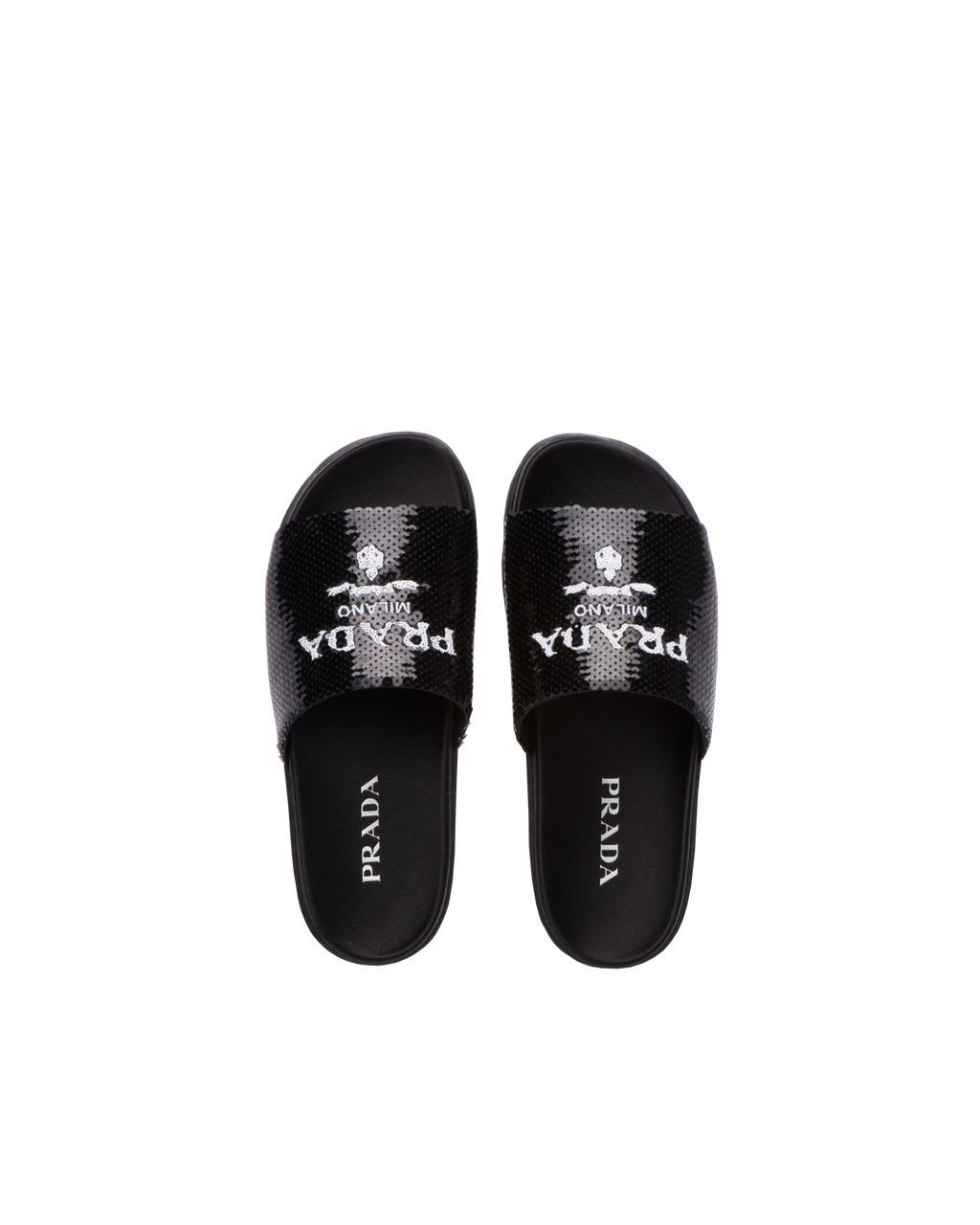 Prada Sequin Slides Black / White | 8079OEHIP