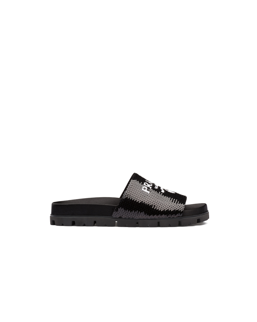 Prada Sequin Slides Black / White | 8079OEHIP