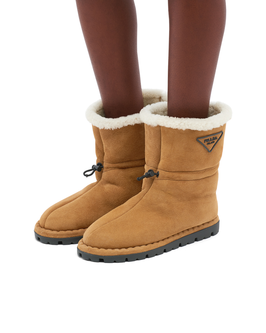 Prada Shearling Booties Cognac | 7409RXTNP