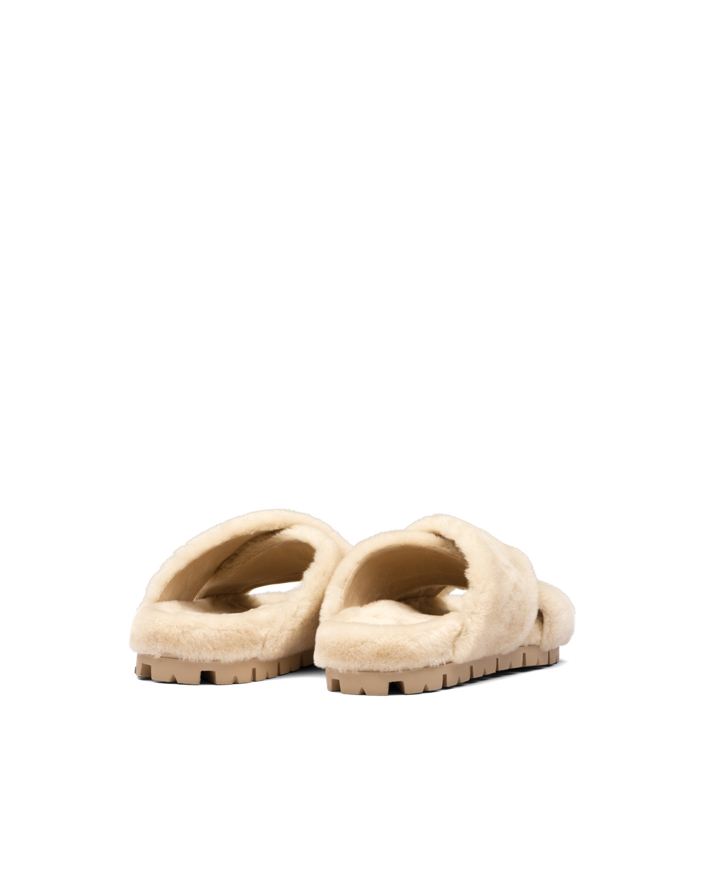 Prada Shearling Sandals Ecru | 9027ZDHAW