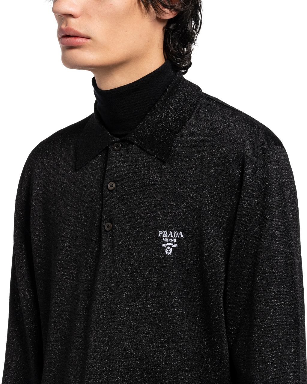 Prada Silk Polo Shirt Black | 6215IPWNT