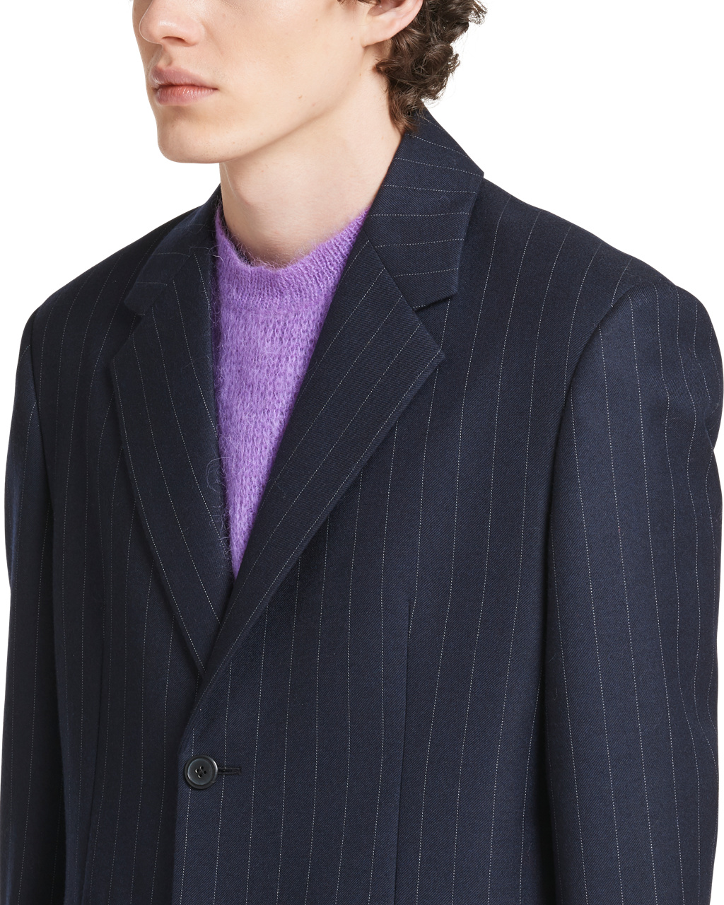 Prada Single-breasted Pinstriped Wool Jacket Navy | 9857LOSTC