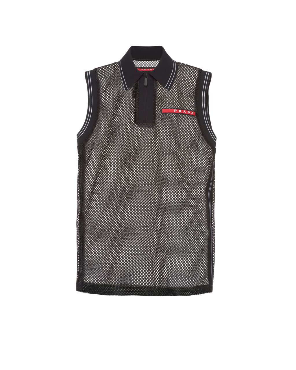 Prada Sleeveless Mesh Polo Shirt Black | 8306DYGIM