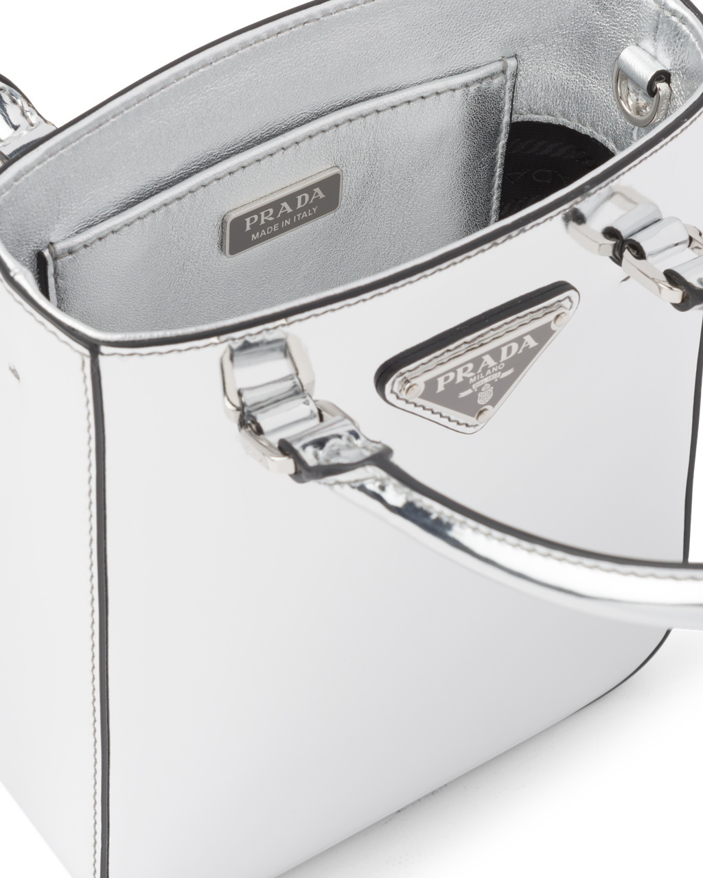 Prada Small Brushed Leather Tote Silver | 2675PBNJR