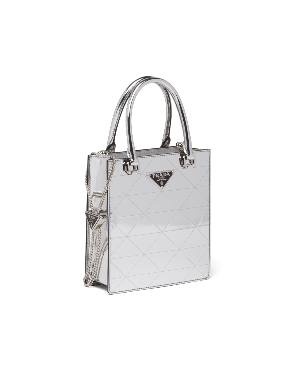 Prada Small Metallic Leather Tote Bag Silver | 4859KTCFB