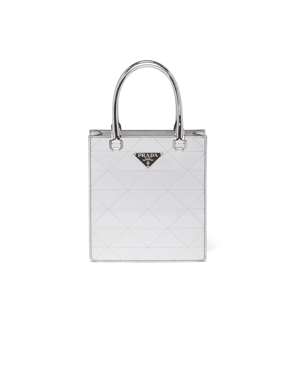 Prada Small Metallic Leather Tote Bag Silver | 4859KTCFB