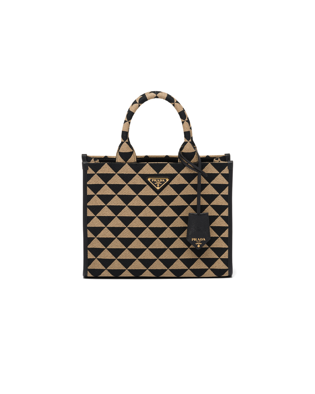 Prada Small Prada Symbole Jacquard Fabric Handbag Black / Beige | 5739ZAWTJ